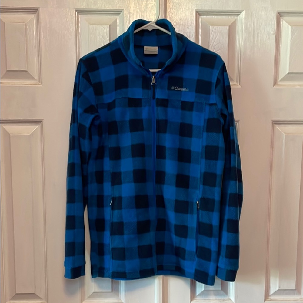 Columbia Blue and Black Plaid Fleece Jacket